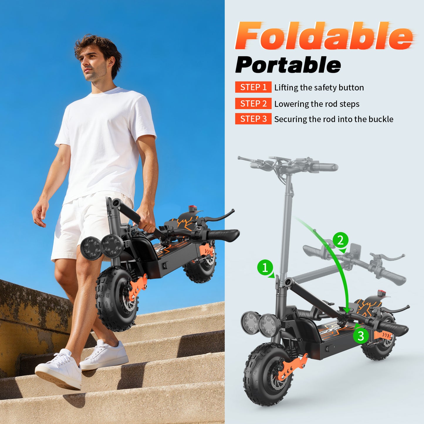 ASKGO GT28 Electric Scooterfor Adults, 3000W Dual Motor, 35MPH & 75-Mile Range, 48V 30A Battery&5 Speed, 11" Off-Road Tires, NFC & Mobile Charging, Foldable Sport Scooter for Commuting, 365LBS，UL2272