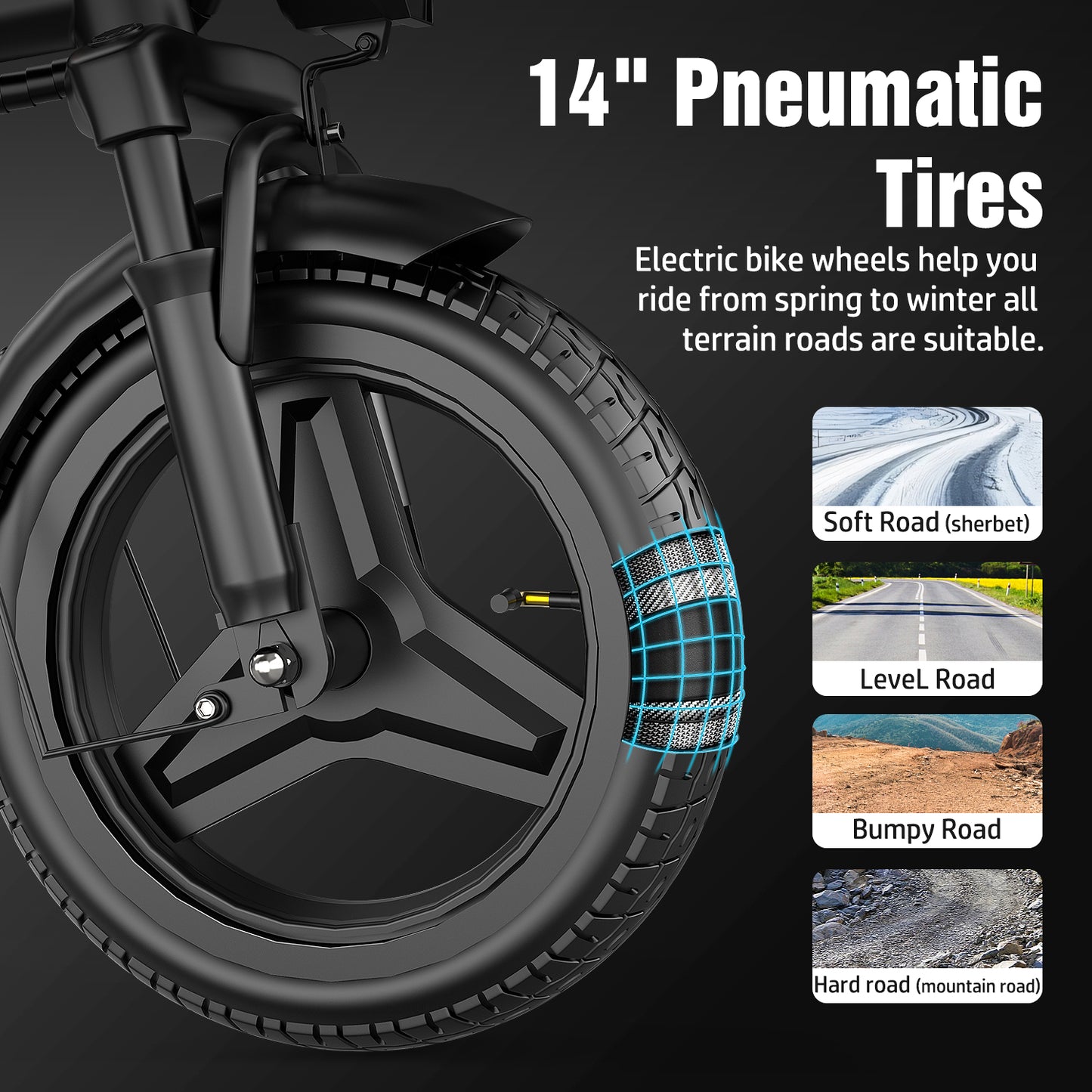 ASKGO 14" Folding Electric Bike for Adults Teens, 1200W Peak Motor 48V/10.5AH Battery, Commuter City Ebike, Electric Bicycle with Two Seats UL2849