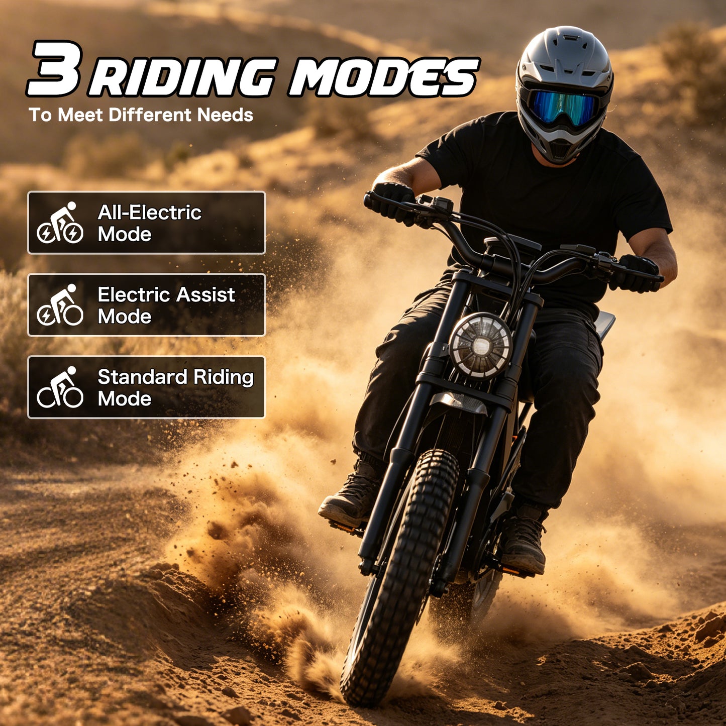 2500W Peak Electric Motorcycle 48V 25Ah, 20'' Fat Tire Off‑Road E‑Motorcycle 37MPH 65Miles Range,7 Speeds, Removable Battery Adult Electric Dirt Bike UL2849