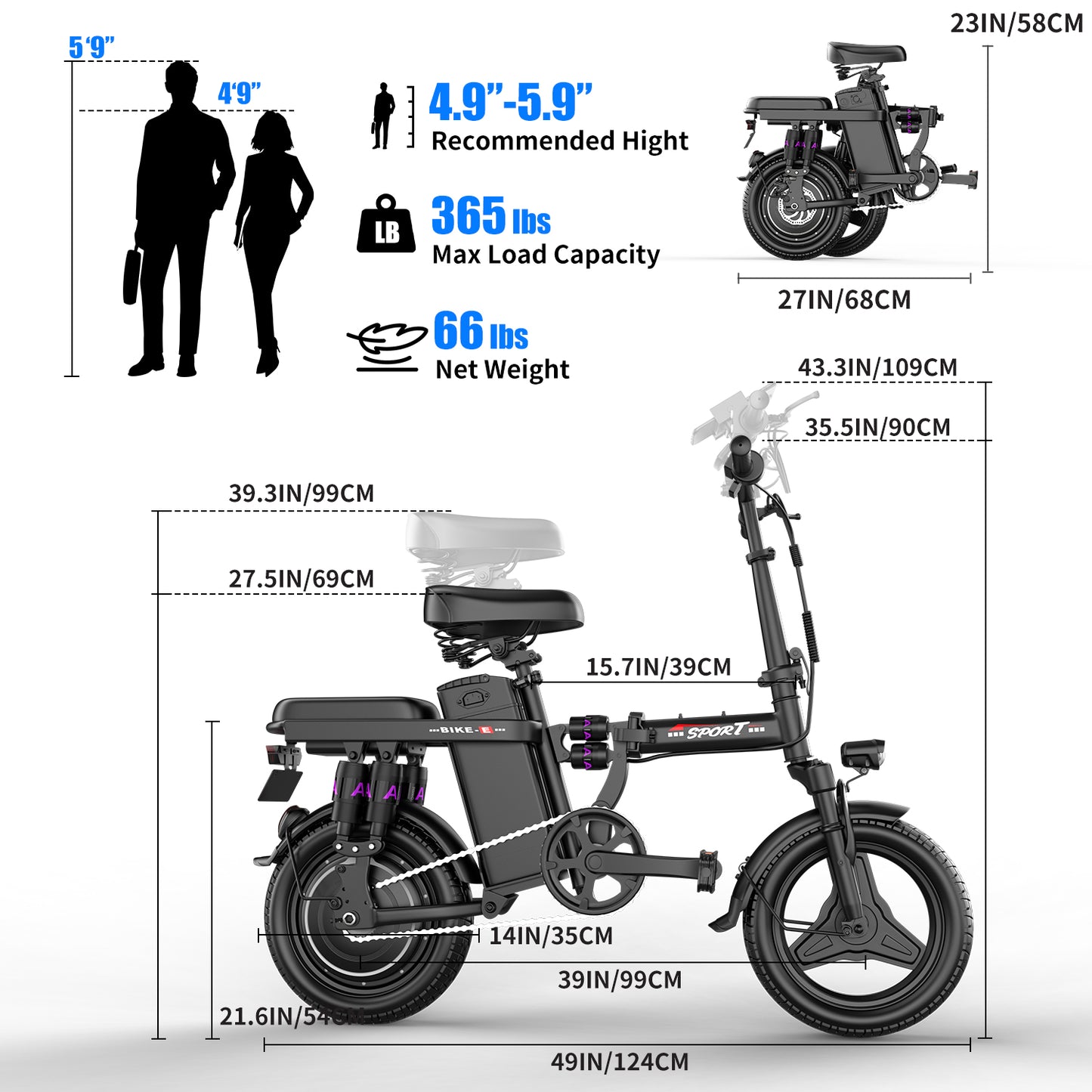 ASKGO F12 1200W Peak Motor ,Folding Electric Bike for Adults Teens ,14'' Commuting Bike, Max 30MPH/35 Miles E-Bike ,3 Speed Double Mini Electric Bike, UL2849