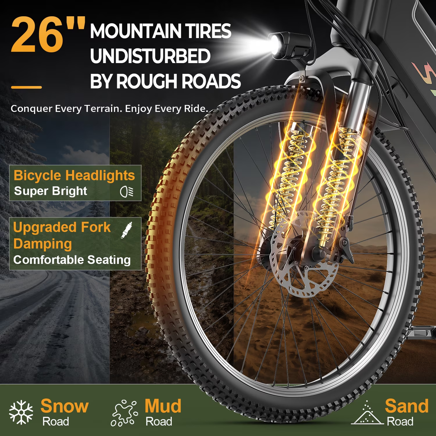 ASKGO 1500W Peak 750 Rated Electric Bicycle 48V 10Ah,26'' E-Mountain Ebike 25MPH 45-65Miles Range,Removable Battery Ages16+ UL2849