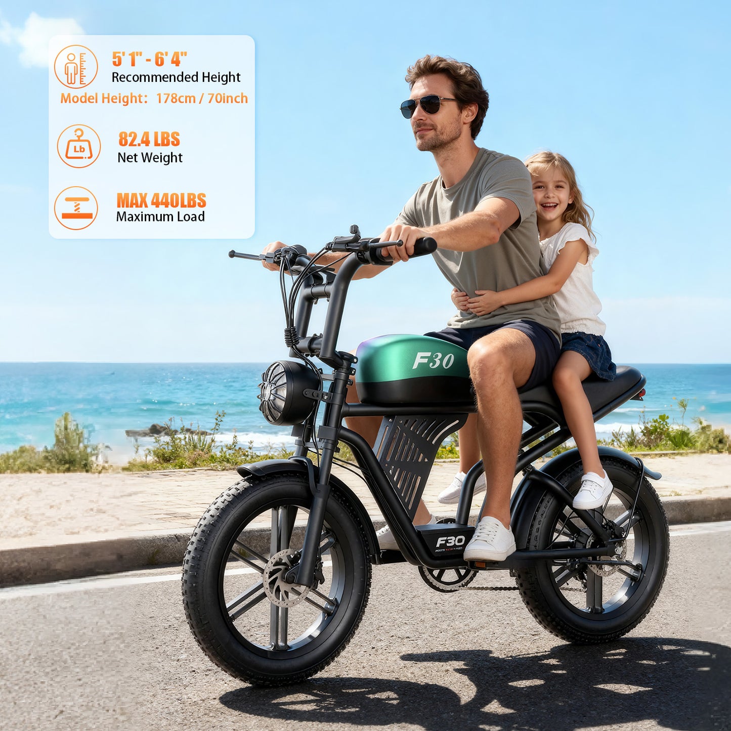 2200W Peak Electric Bike for Adults-F30, 20"4.0 Fat Tire Ebike, 7-Speed 48V 20Ah Cargo Ebike,All-Terrain Off-Road Electric Mountain Bicycle，Full Suspension /Disc Brake UL2849, Free Riding Bag,440Lbs