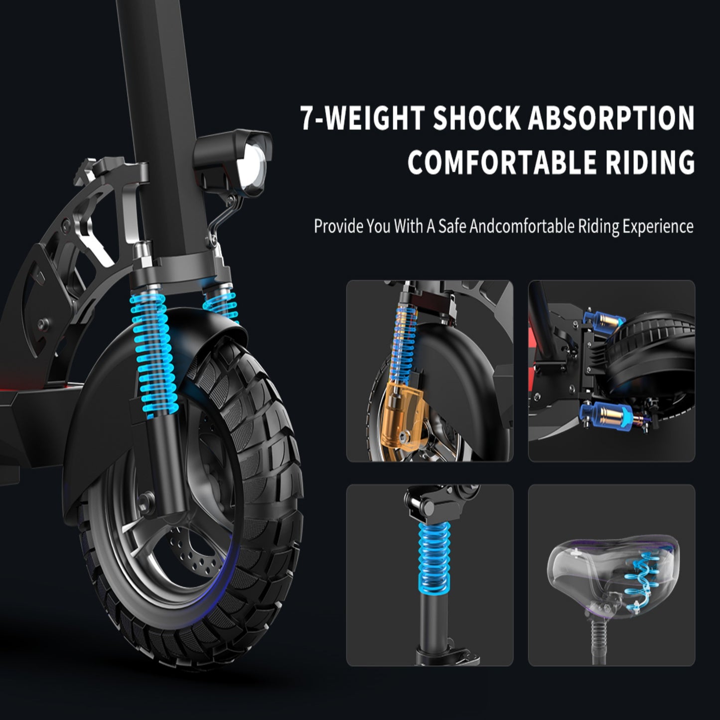 ASKGO Q2 1200W Peak Off Road Electric Scooter for Adults ,3 speed&27MPH &35Mile Escooter,48V 15AH Electric Scooter With Detachable/Foldable seat, 10''Tire All Terrain，330LBS Capacity，UL2272