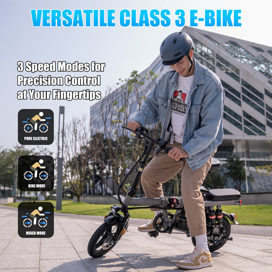 ASKGO 1200W Peak Motor ,Folding Electric Bike for Adults Teens ,14'' Commuting Bike, Max 28MPH/35 Miles E-Bike ,3 Speed Double Mini Electric Bike, UL2849