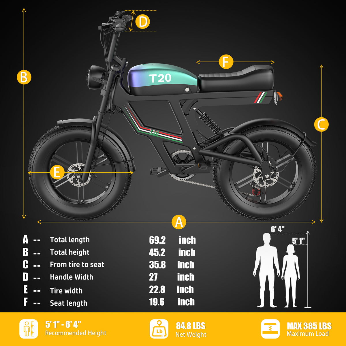 ASKGO Electric Mountain Bike for Adults, 750W Rated Electric Bicycle,48V 20Ah Removable Battery,20"Fat Tire Off-Road Ebike 20MPH 65Miles Range ,ages 14+ UL2849