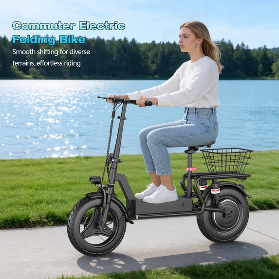 ASKGO 1200W Electric Scooter with Seat,25MPH &35Miles,14" Puncture-Resistant Double-Layer Tires,48V 15A Battery with Waterproof Charging Portam and Basket,3-Speed Commuter E scooter,UL2272