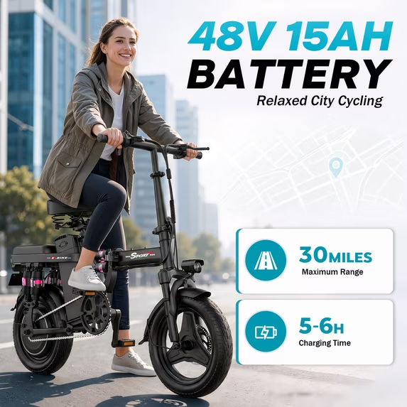 ASKGO F12 750W Rated Electric Bike for Adults Teens 48V 15A ,14”Folding Electric Bike ,20Mph & 30Miles,Ages 14+,Class2, UL 2849