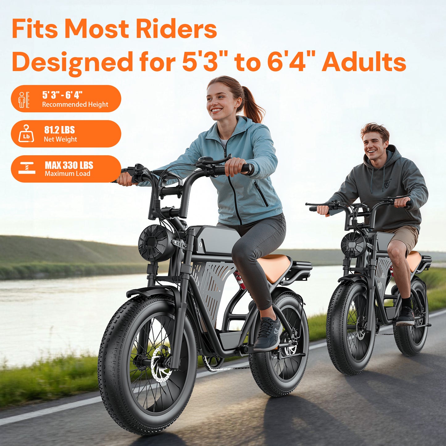 ASKGO Electric Bike for Adults, 750W Rated Electric Dirt Bike, 48V/20AH Electric Bicycle 28MPH, 20"x4" Fat Tire, 65 Miles & UL2849,Ages 16+