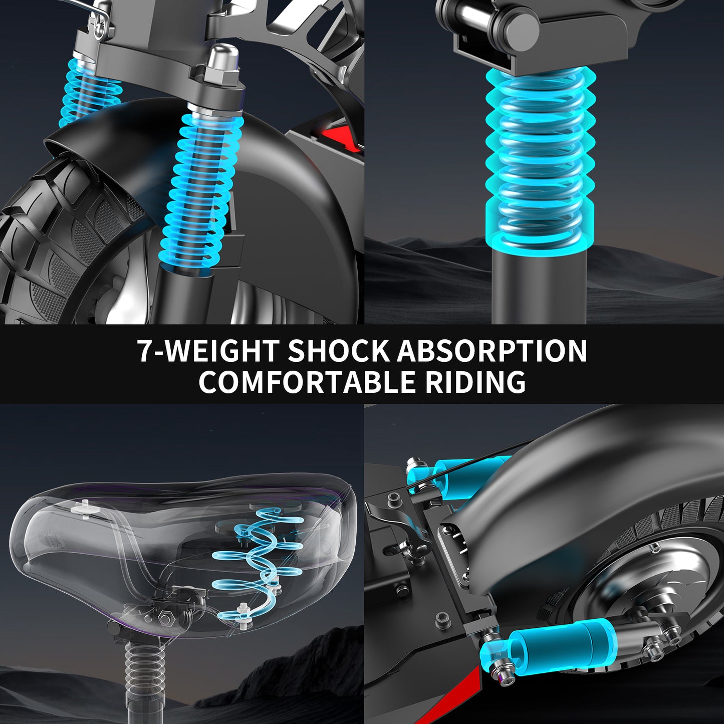 ASKGO Q2 1200W Peak Off Road Electric Scooter for Adults ,3 speed&27MPH &35Mile Escooter,48V 15AH Electric Scooter With Detachable/Foldable seat, 10''Tire All Terrain，330LBS Capacity，UL2272