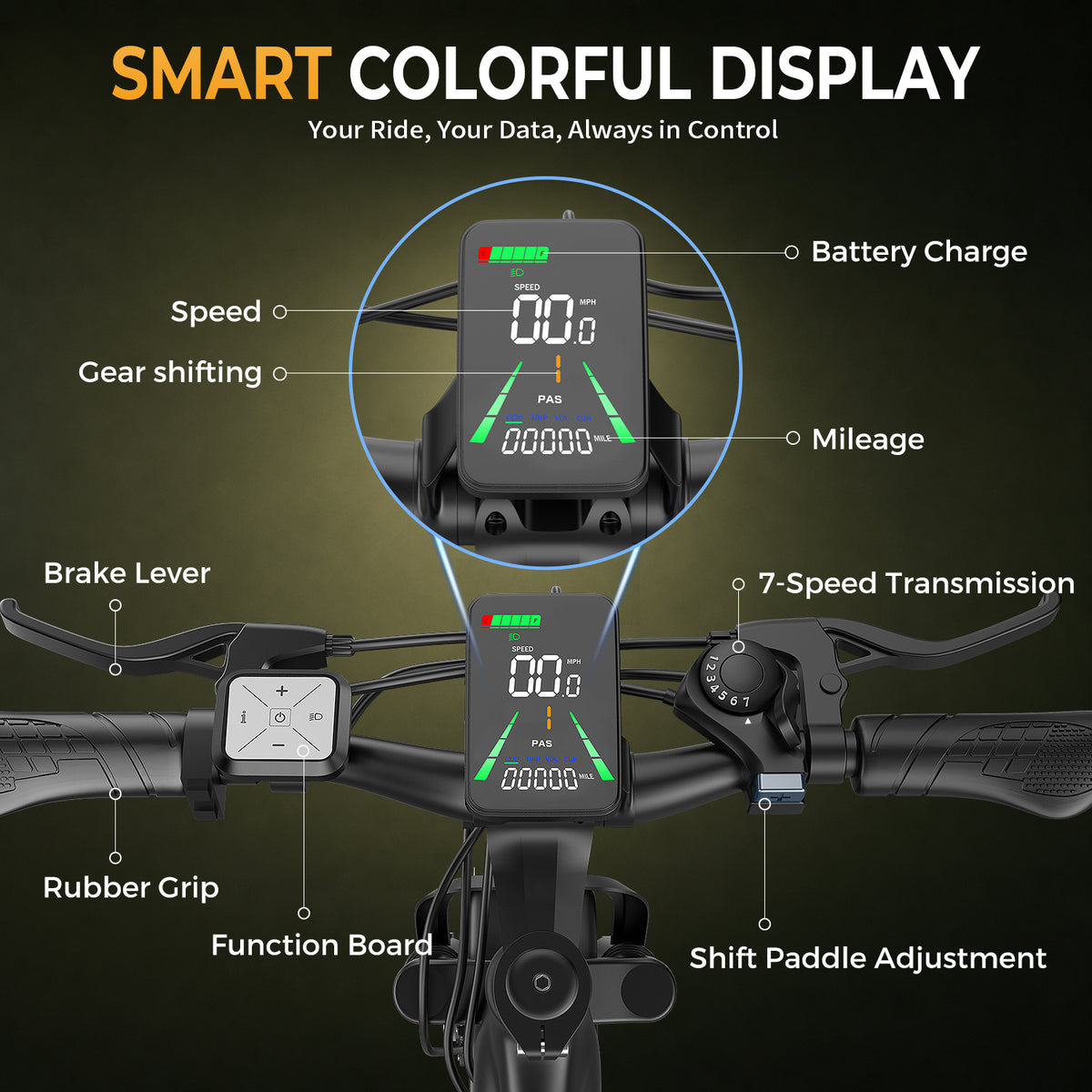 1800W Peak 750W Rated Electric Bicycle, 48V 15Ah Battery and 45Miles Range, 26'' Tire Mountain Ebike,7 Speeds Commuter Ebike, Step-Through E-Bike with Built-in battery ages16+, UL2849
