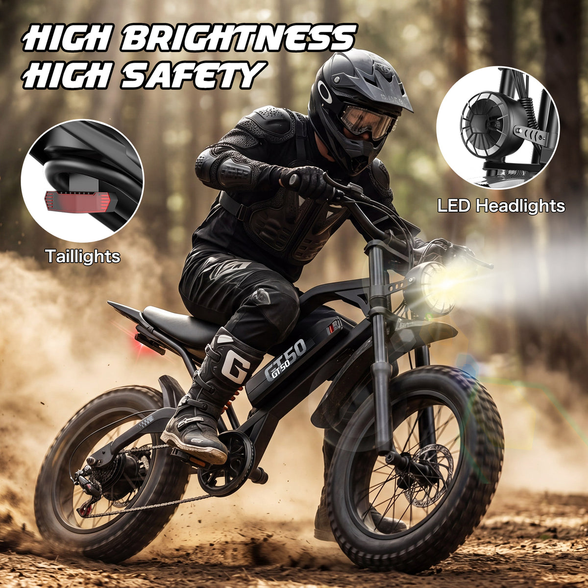 2500W Peak Electric Motorcycle 48V 25Ah, 20'' Fat Tire Off‑Road E‑Motorcycle 37MPH 65Miles Range,7 Speeds, Removable Battery Adult Electric Dirt Bike UL2849