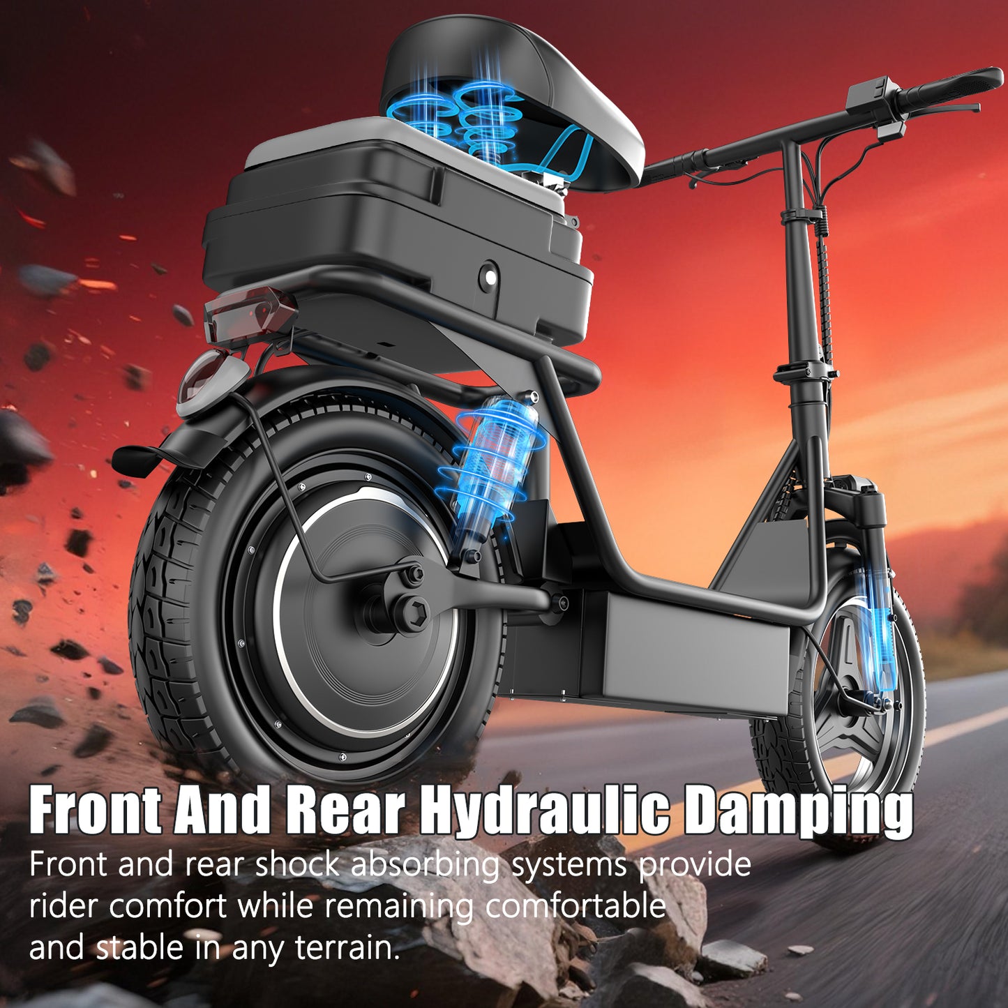 k11 Electric Scooter with Seat,1200W Peak Motor, 25 MPH 750Wh 35-45 Miles , 14" Foldable Commuting Electric Scooter with Box (Removable), Ample Storage for Pet & Cargo,UL2722,330LBS Capacity