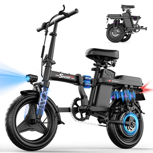 ASKGO F12 1200W Peak Motor ,Folding Electric Bike for Adults Teens ,14'' Commuting Bike, Max 30MPH/35 Miles E-Bike ,3 Speed Double Mini Electric Bike, UL2849
