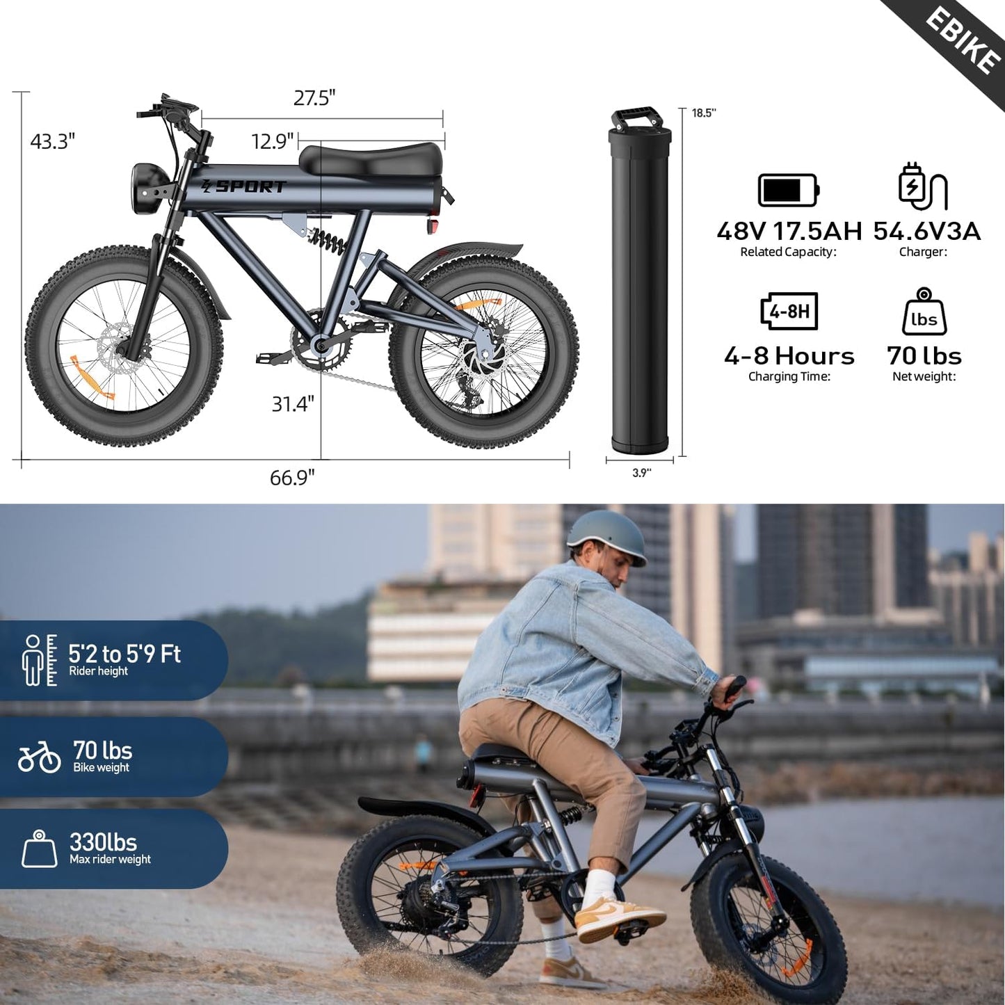 S18 Electric Bike for Adults 750W Motor 48V 17.5Ah Mountain Bicycle