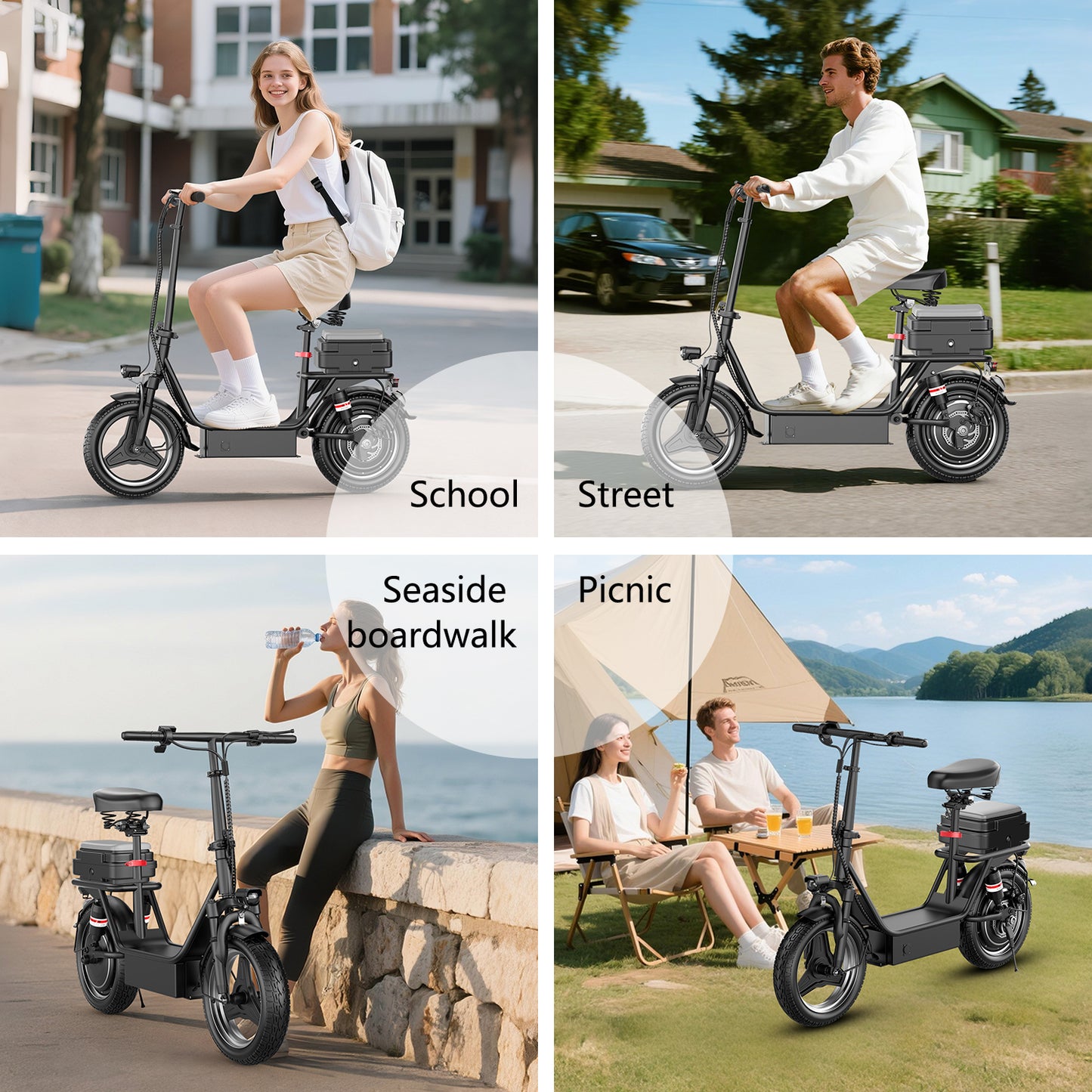 k11 Electric Scooter with Seat,1200W Peak Motor, 25 MPH 750Wh 35-45 Miles , 14" Foldable Commuting Electric Scooter with Box (Removable), Ample Storage for Pet & Cargo,UL2722,330LBS Capacity