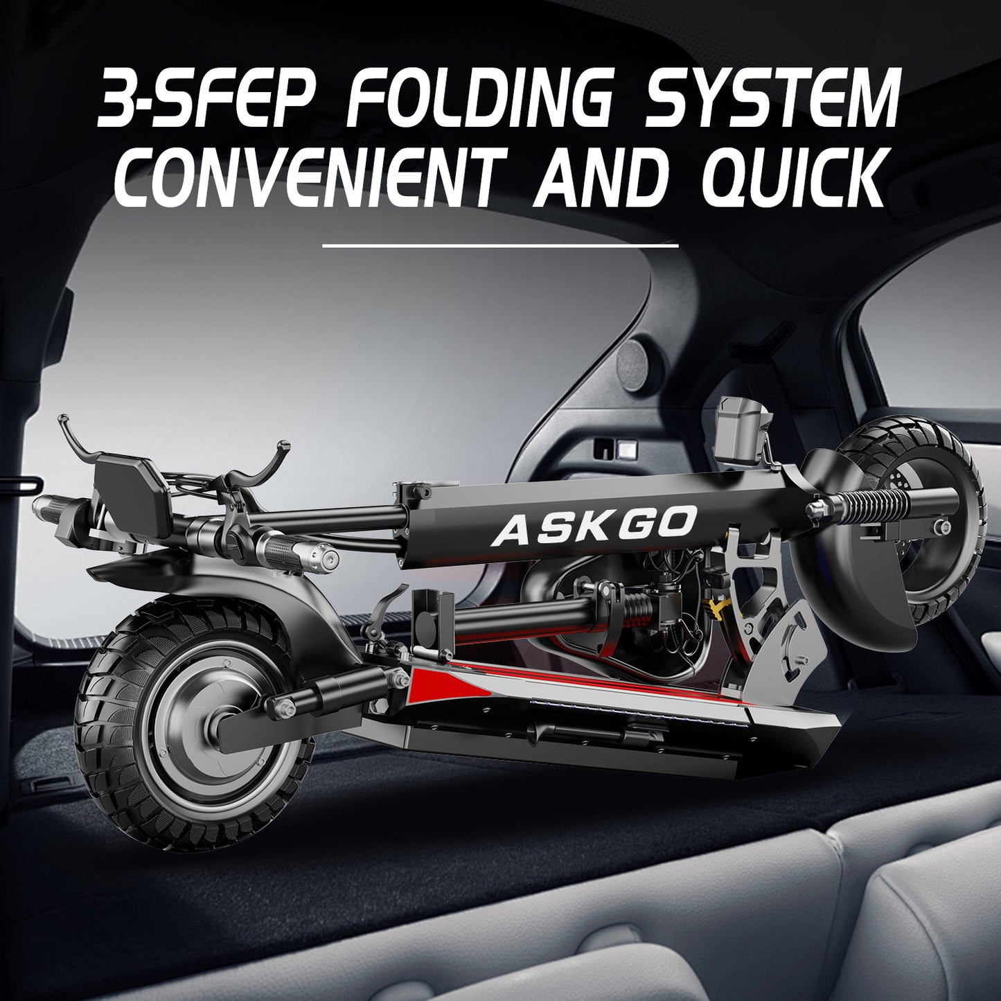 ASKGO Q2 1200W Peak Off Road Electric Scooter for Adults ,3 speed&27MPH &35Mile Escooter,48V 15AH Electric Scooter With Detachable/Foldable seat, 10''Tire All Terrain，330LBS Capacity，UL2272