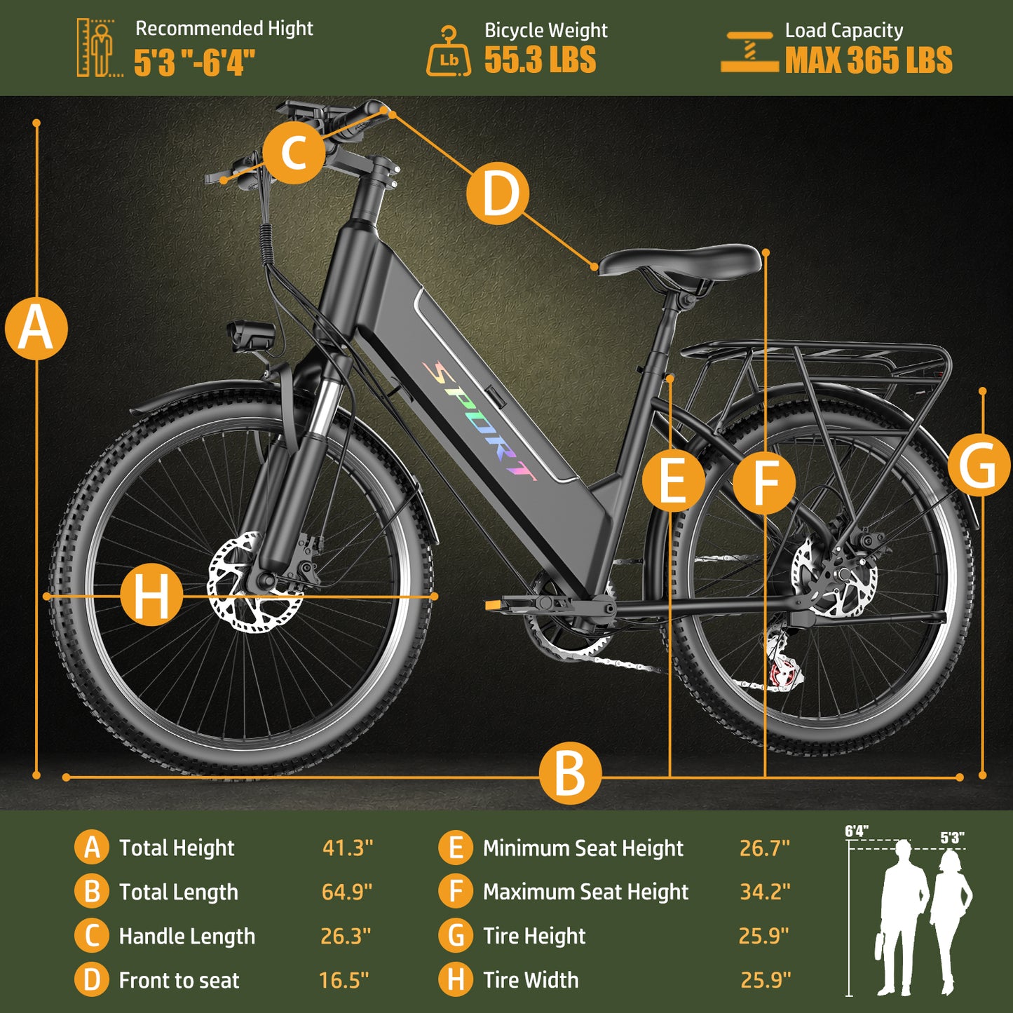 1800W Peak 750W Rated Electric Bicycle, 48V 15Ah Battery and 45Miles Range, 26'' Tire Mountain Ebike,7 Speeds Commuter Ebike, Step-Through E-Bike with Built-in battery ages16+, UL2849