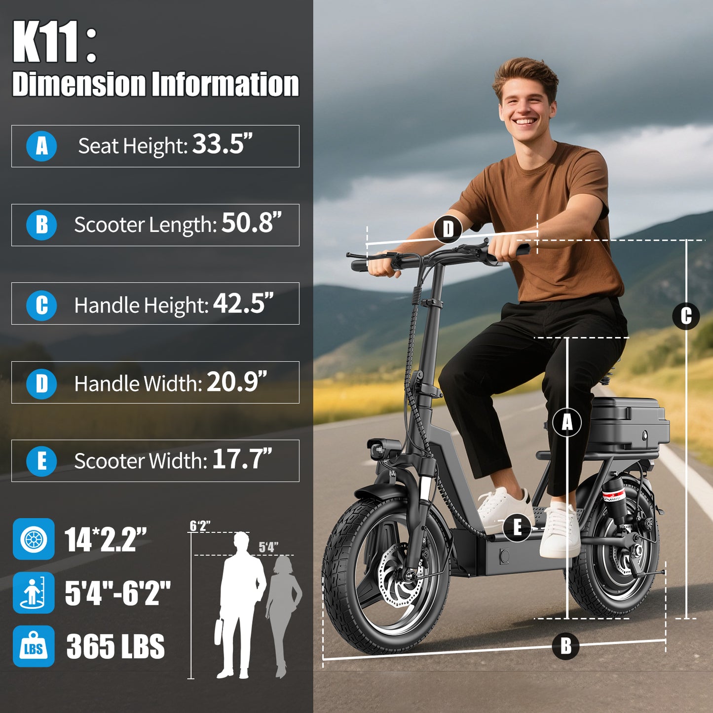 ASKGO 1200W Electric Scooter with Seat for Adults, 48V 15Ah Commuter Escooter 25 MPH 25-35 Miles Range, 14" Tire, UL 2272