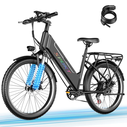 1800W Peak 750W Rated Electric Bicycle, 48V 15Ah Battery and 45Miles Range, 26'' Tire Mountain Ebike,7 Speeds Commuter Ebike, Step-Through E-Bike with Built-in battery ages16+, UL2849