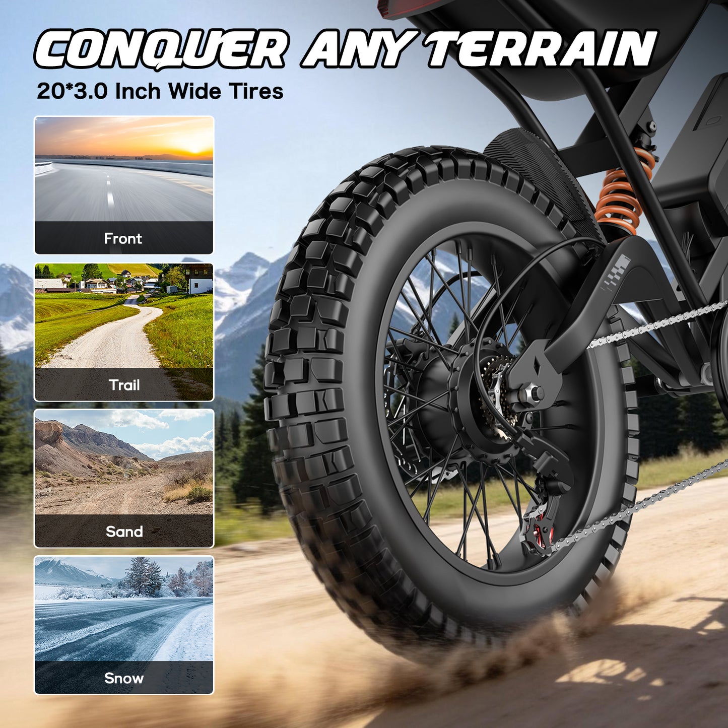 2500W Peak Electric Motorcycle 48V 25Ah, 20'' Fat Tire Off‑Road E‑Motorcycle 37MPH 65Miles Range,7 Speeds, Removable Battery Adult Electric Dirt Bike UL2849
