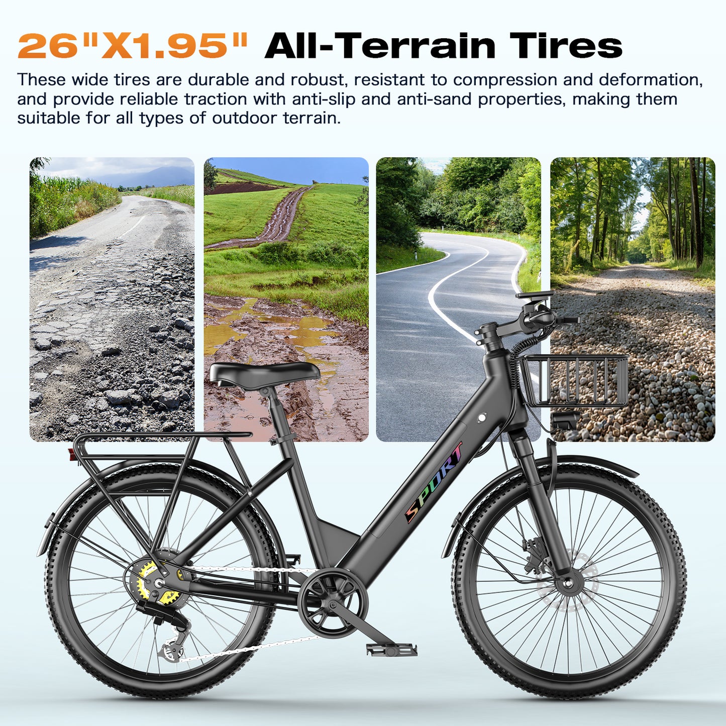 ASKGO F29-1800W Electric Bike with Rear Seat & Front Basket , 720Wh Built-in battery , 30MPH Off-Road Ebike, 26" E- Mountain /Beach Bike,Commute Electric Bicycle，All-Terrain Unisex ebikes，UL2849