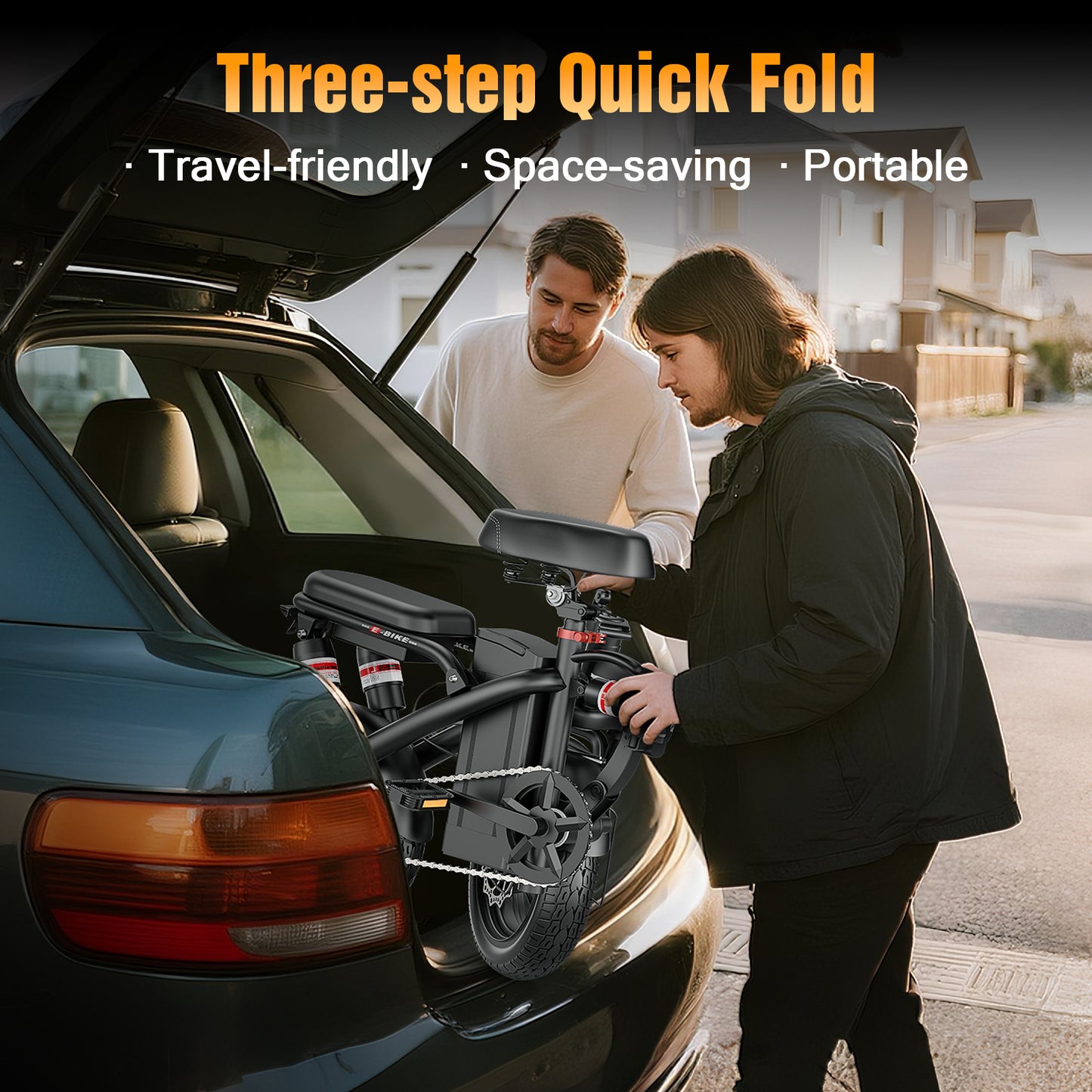 ASKGO Folding Electric Bike, 14" E-Bikes for Adults, 1200W Peak Electric Commuter Bicycle 48V 13Ah Removable Battery, Max Speed 25Mph, Black