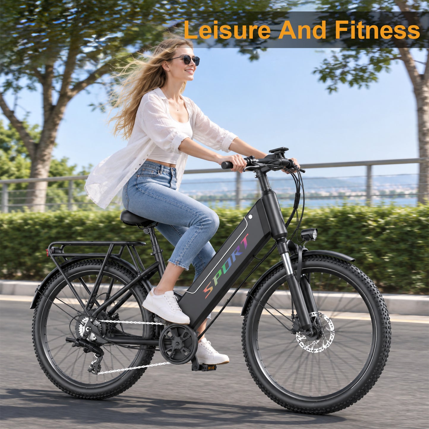 1800W Peak 750W Rated Electric Bicycle, 48V 15Ah Battery and 45Miles Range, 26'' Tire Mountain Ebike,7 Speeds Commuter Ebike, Step-Through E-Bike with Built-in battery ages16+, UL2849