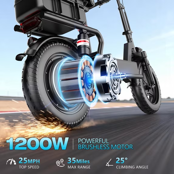 1200W 25MPH Electric Scooter with Seat,35 Mile,14'' Puncture-Resistant Double-Layer Tires,48V 15A Battery with Waterproof Charging Port,High-Quality Waterproof R-Box, 3-Speed Commuter Escooter,UL2272
