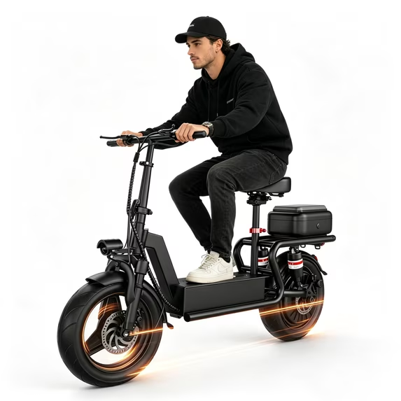 1200W 25MPH Electric Scooter with Seat,35 Mile,14'' Puncture-Resistant Double-Layer Tires,48V 15A Battery with Waterproof Charging Port,High-Quality Waterproof R-Box, 3-Speed Commuter Escooter,UL2272