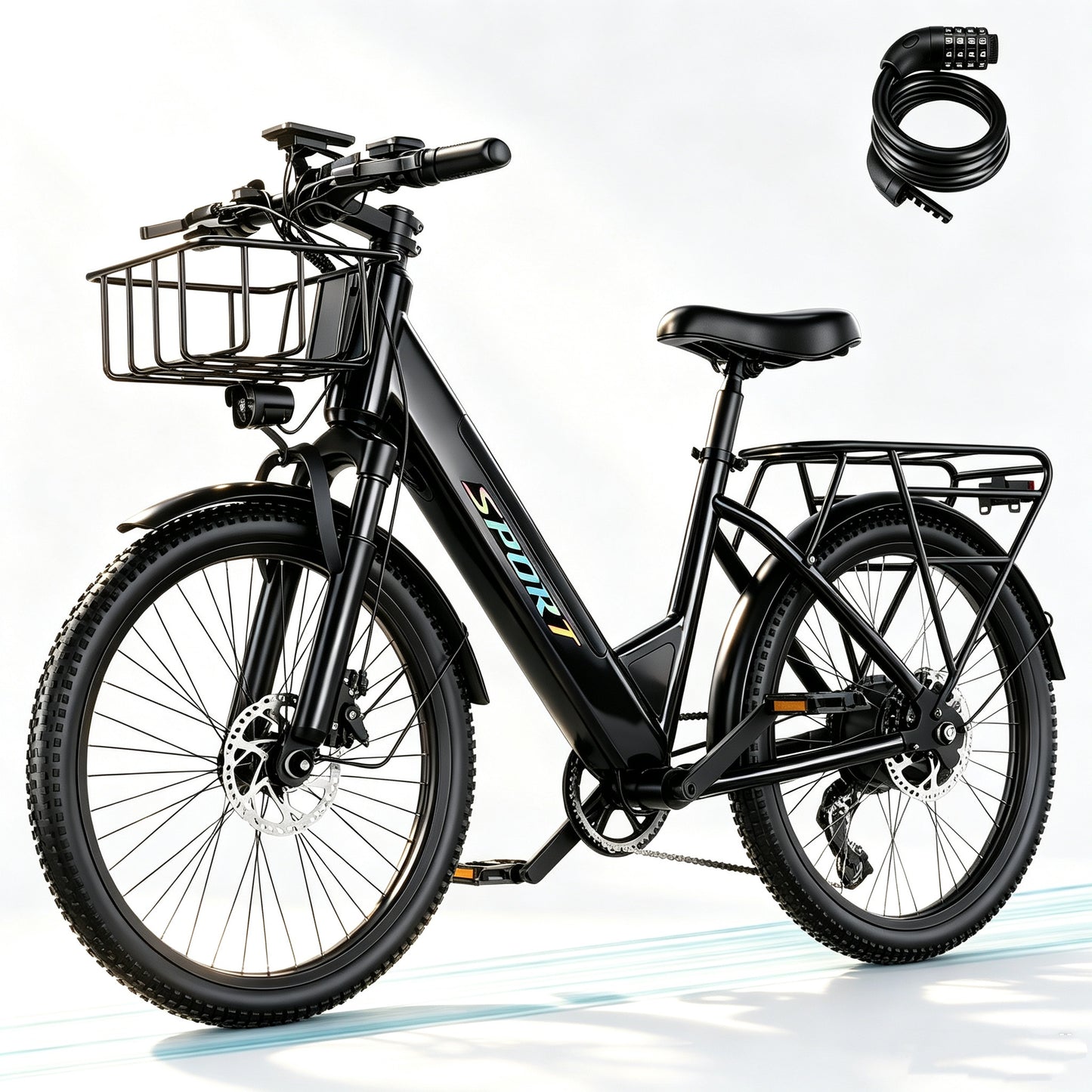 ASKGO F29-1800W Electric Bike with Rear Seat & Front Basket , 720Wh Built-in battery , 30MPH Off-Road Ebike, 26" E- Mountain /Beach Bike,Commute Electric Bicycle，All-Terrain Unisex ebikes，UL2849