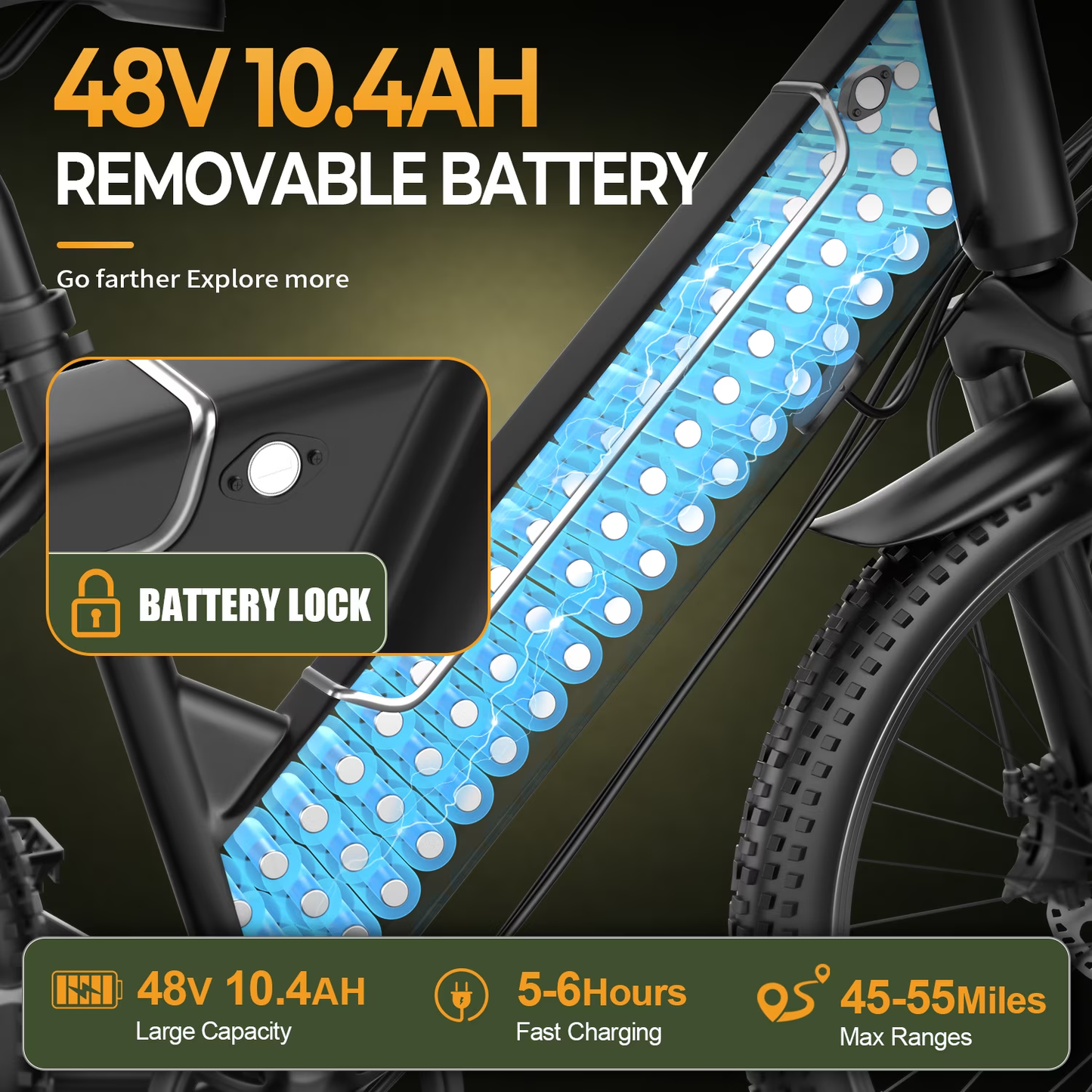 ASKGO 1500W Peak 750 Rated Electric Bicycle 48V 10Ah,26'' E-Mountain Ebike 25MPH 45-65Miles Range,Removable Battery Ages16+ UL2849