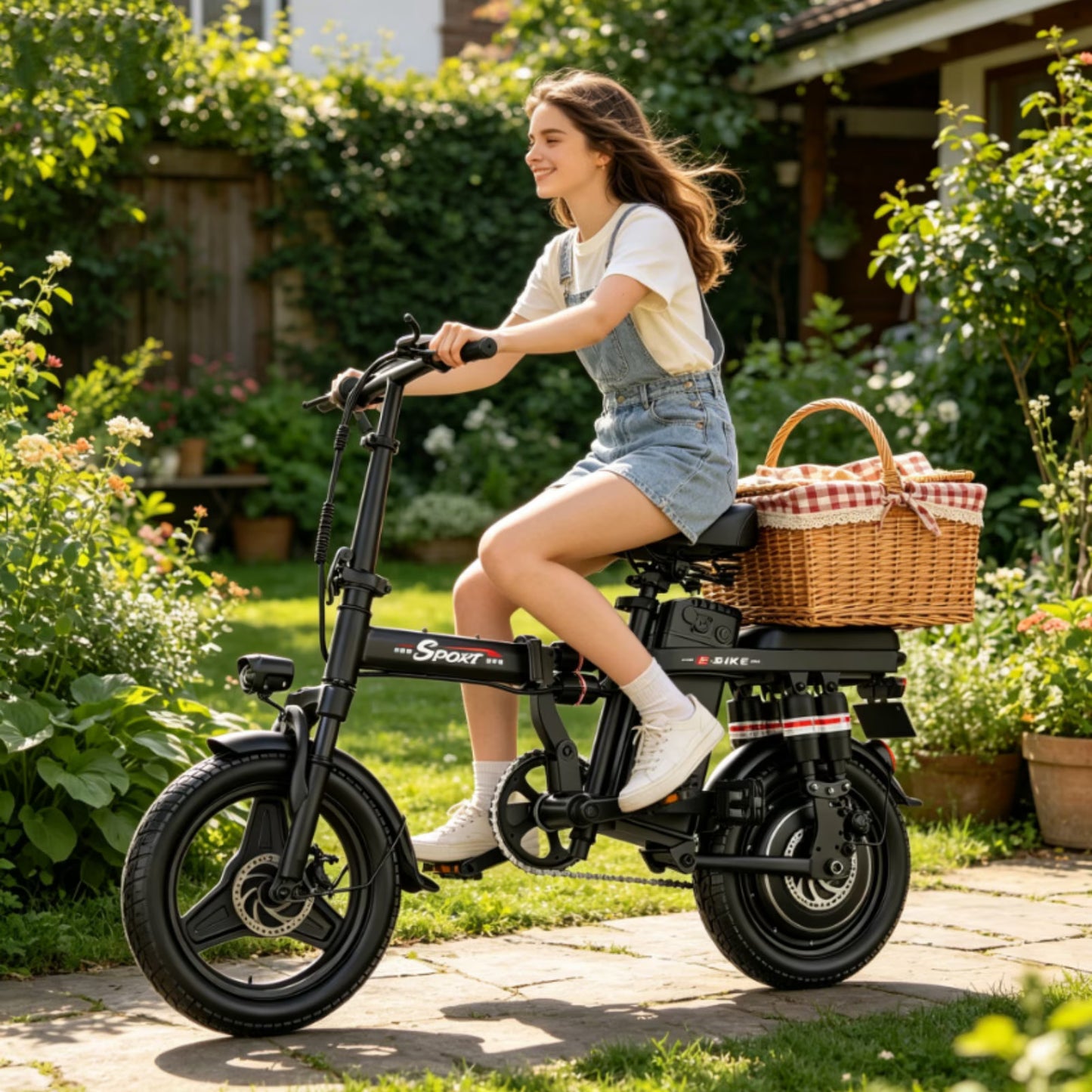 ASKGO F12 1200W Peak Motor ,Folding Electric Bike for Adults Teens ,14'' Commuting Bike, Max 30MPH/35 Miles E-Bike ,3 Speed Double Mini Electric Bike, UL2849