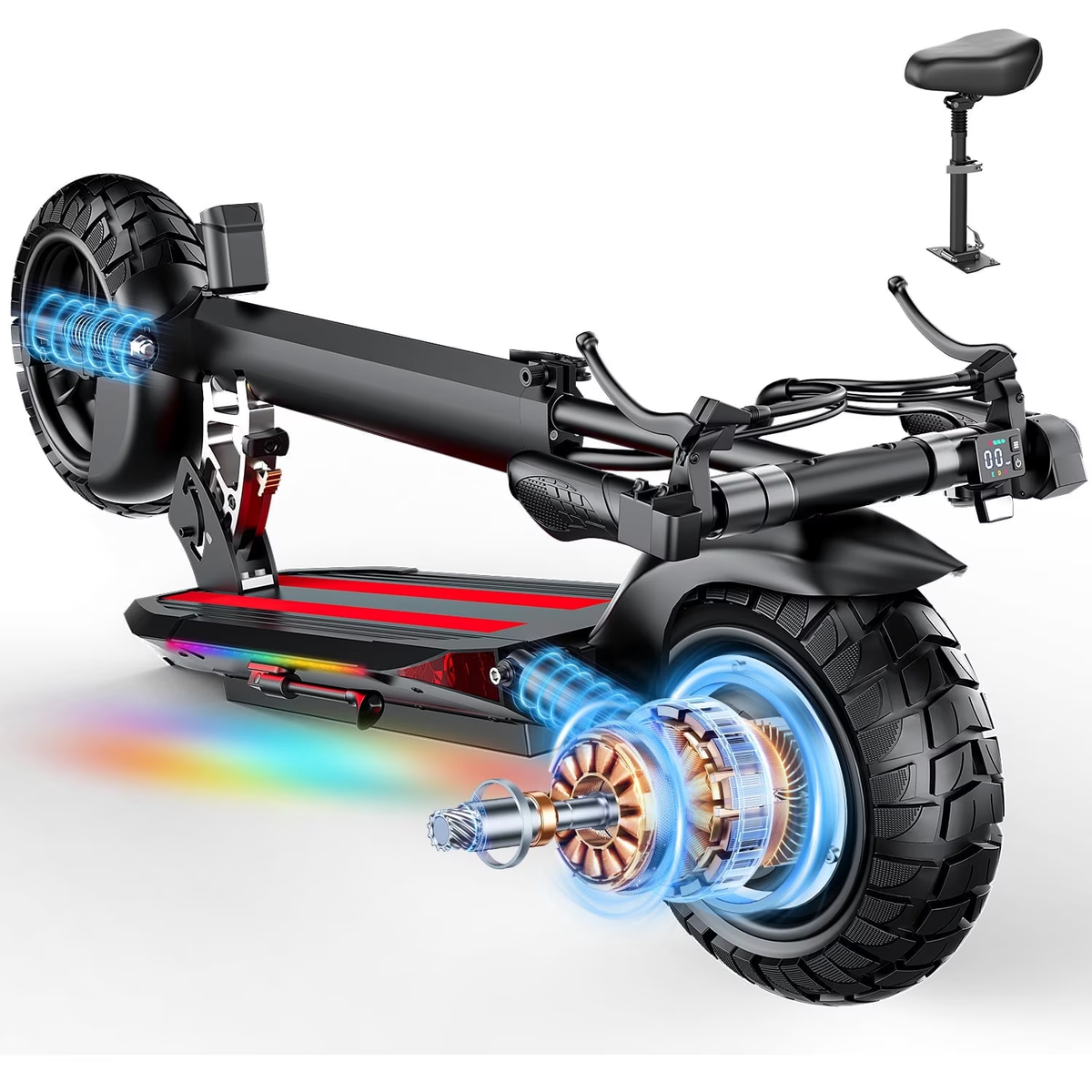 ASKGO 1200W Peak off‑road Electric Scooter with Seat, 48V 15Ah Foldable for Outdoor Use, up to 25MPH & 35‑45 Miles, 3‑Speed, 10" All Terrain Tire, UL2272
