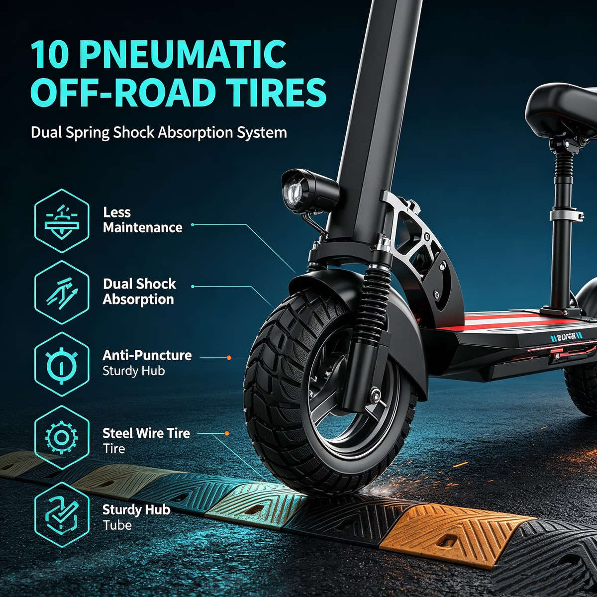 ASKGO 1200W Peak off‑road Electric Scooter with Seat, 48V 15Ah Foldable for Outdoor Use, up to 25MPH & 35‑45 Miles, 3‑Speed, 10" All Terrain Tire, UL2272